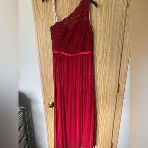 Red one shoulder gown